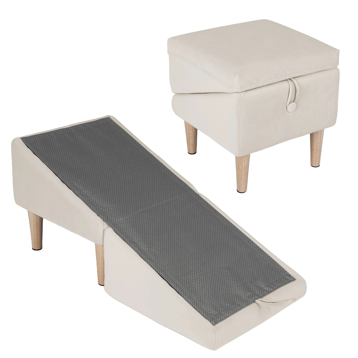2-In-1 Folding Pet Ramp Stairs Non-Slip Foldable Human Chairs Detachable Dog Climb Ladders for Small and Large Dogs