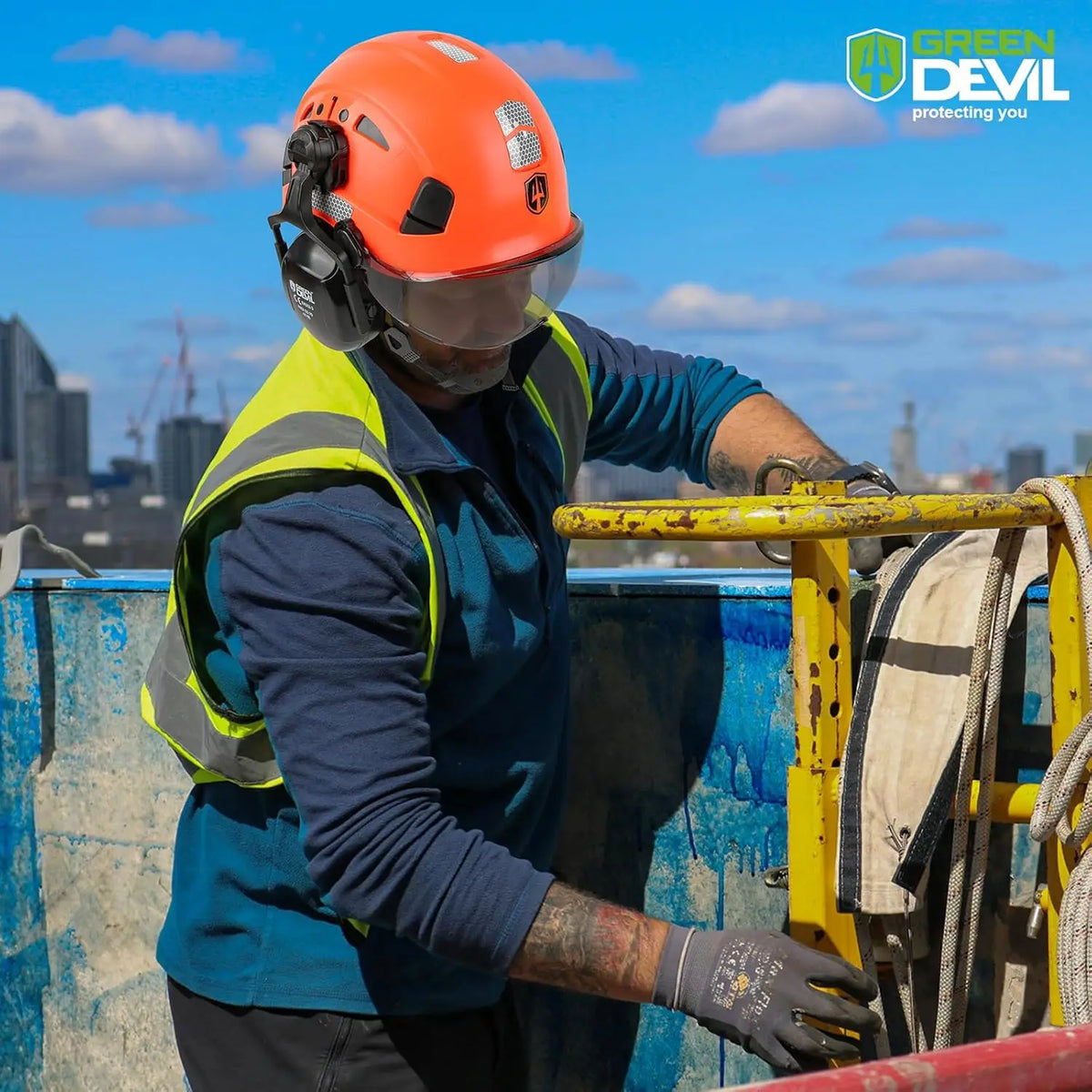 Hard Hat Safety Helmet with Visor, Ear Muffs & Vents for Men/Women, ANSI Z89.1 Certified for Construction