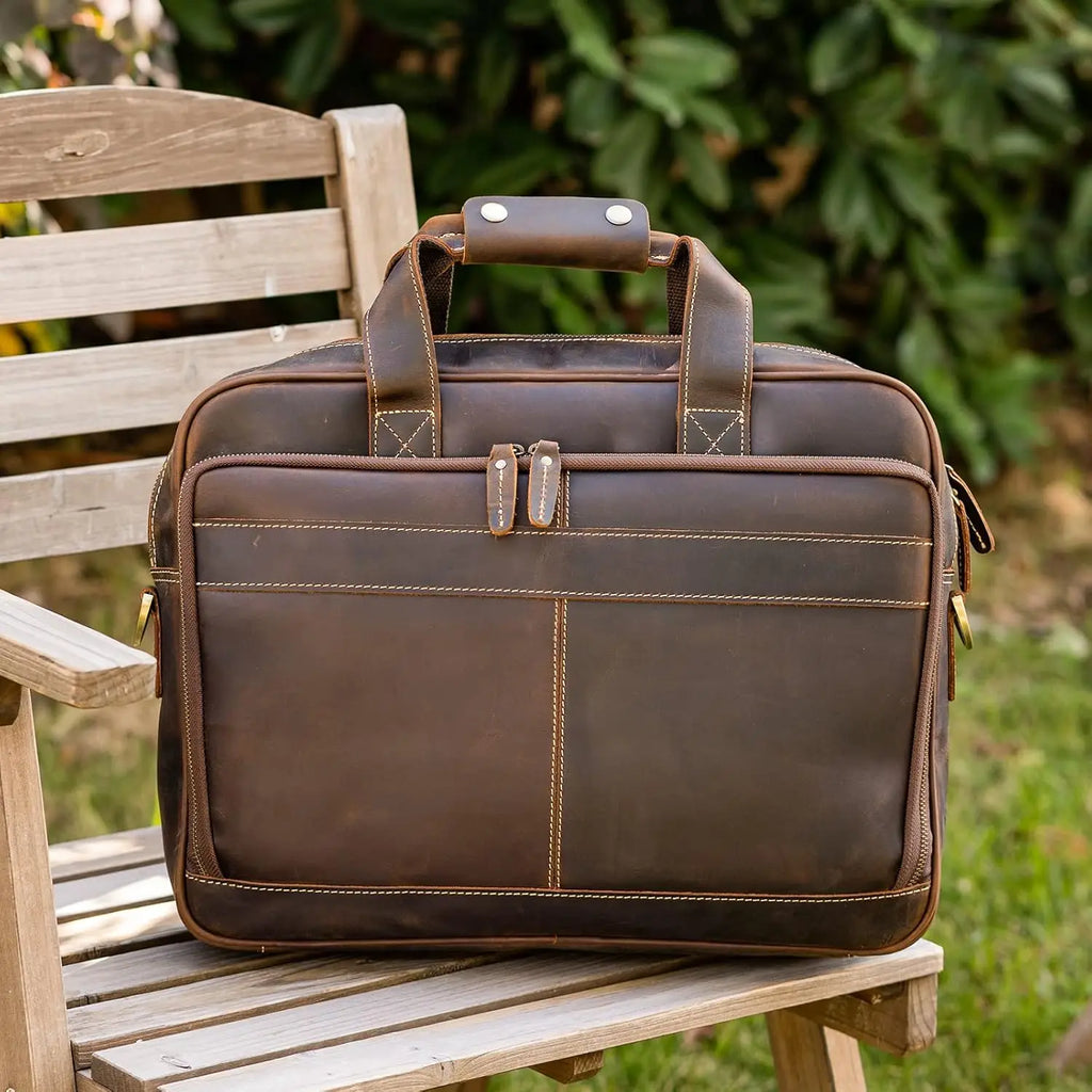Full Grain Leather Laptop Briefcase for Men, Fits 15.6'' Computer, Business Messenger Work Bag