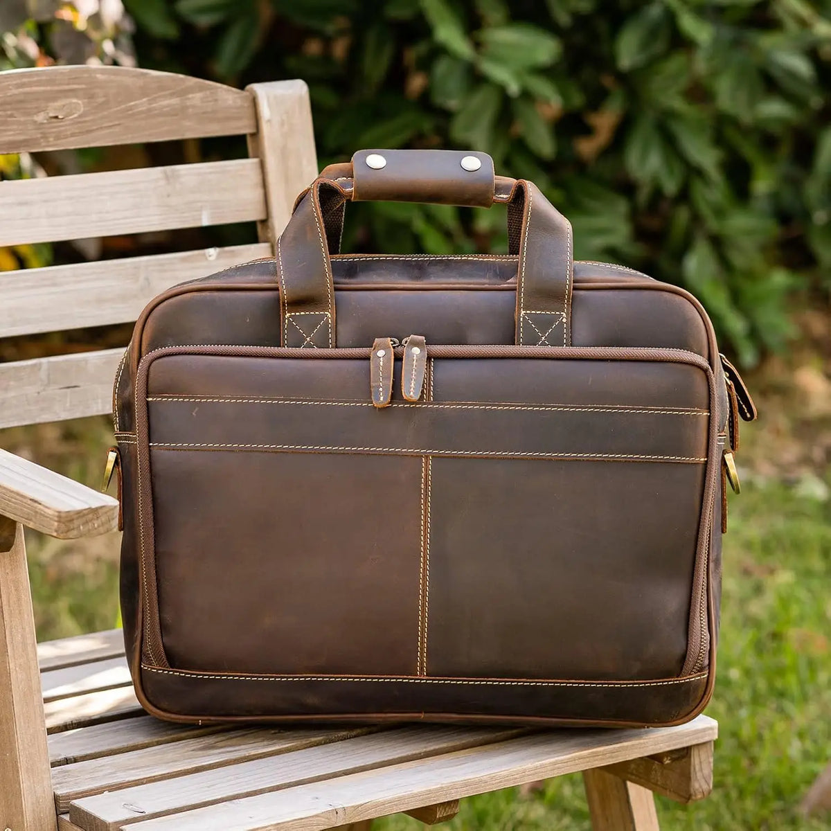 Full Grain Leather Laptop Briefcase for Men, Fits 15.6'' Computer, Business Messenger Work Bag