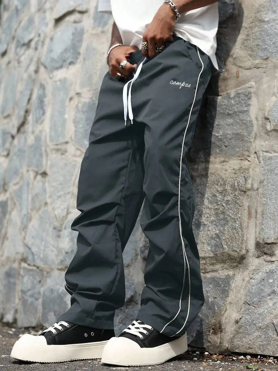 Men's Loose Fit Streetwear Joggers with Side Stripe, Lightweight Fall Pants