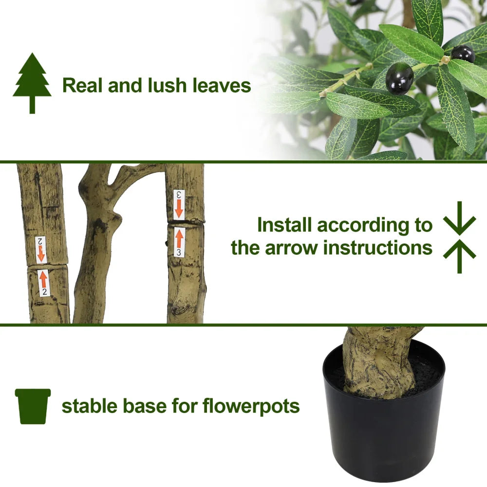 8FT Tall Artificial Olive Tree-Large Faux Potted Tree with Natural Trunk and Lifelike Olive Leaves and Fruit,Decorative Plant