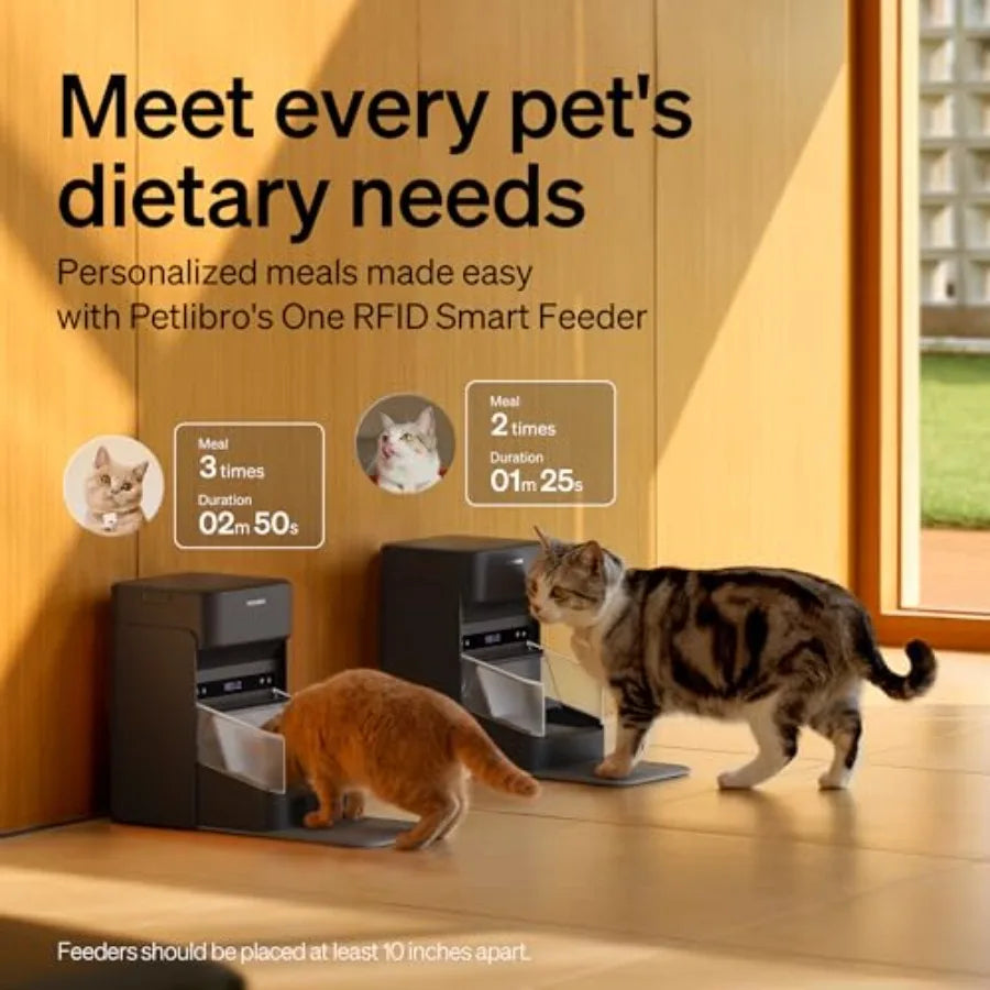 Wi-Fi Programmable RFID Cat Feeder with Collar Sensor for Personalized Meals 6-Pack Pet Food Desiccant Bag Automatic Food Dispe