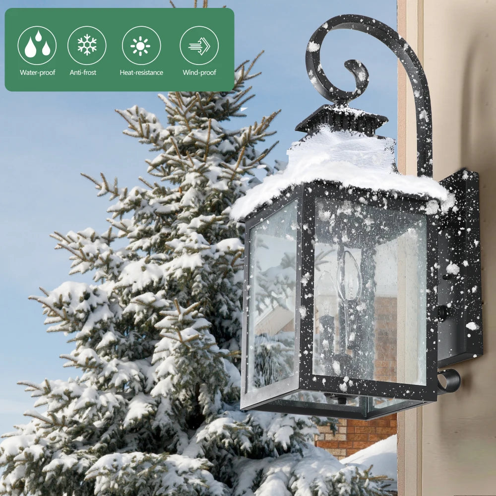 23"(H)1-Pack Outdoor Wall Lantern–Vintage Black Sconce (Clear Seeded Glass,Bulb Not Included)