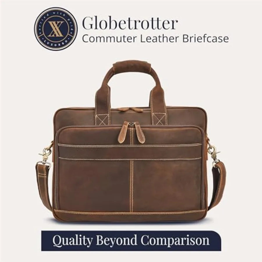 Full-Grain Leather Briefcase for Men - Laptop Bag with Leather Computer Compartment in Brown Durable and Stylish Design for Pro