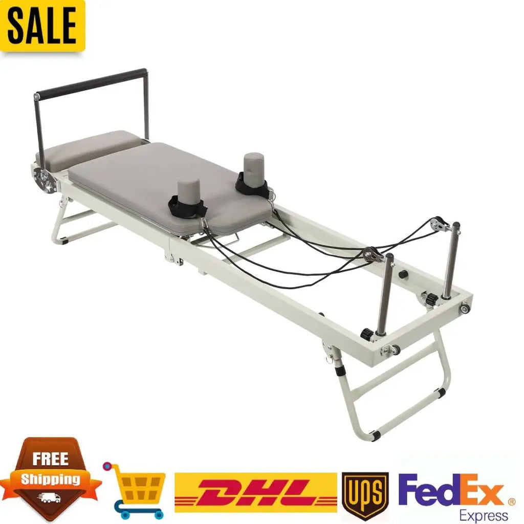 Foldable Pilates Reformer Machine Elastic Latex Spring Multifunctional Yoga Fitness Equipment 264.55lbs Load for Gym/Yoga Studio