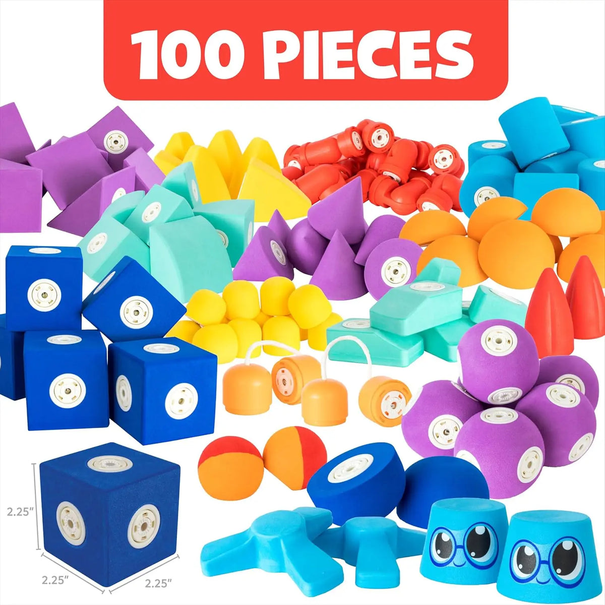 Magnetic Foam Building Blocks Set - 100 Pieces with Storage, Bath & Sensory Toys for Toddlers Ages 3-5