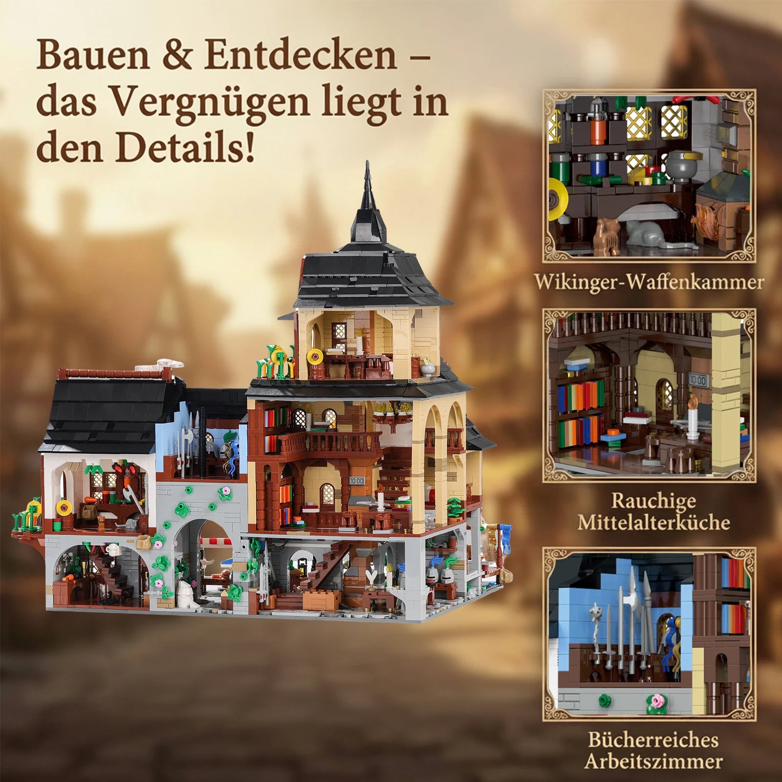 3867PCS Europe Towns Buildings Blocks Set for Adults,Medieval Village Model Collect Display Assembly Toys Gift Home Decortion