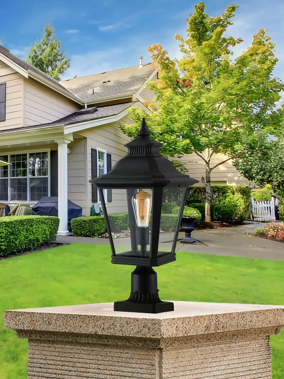 2 pack Large Outdoor Post Light Fixture 21'' Black Exterior Pillar Lantern Waterproof Anti-Rust Aluminum Post Lamp