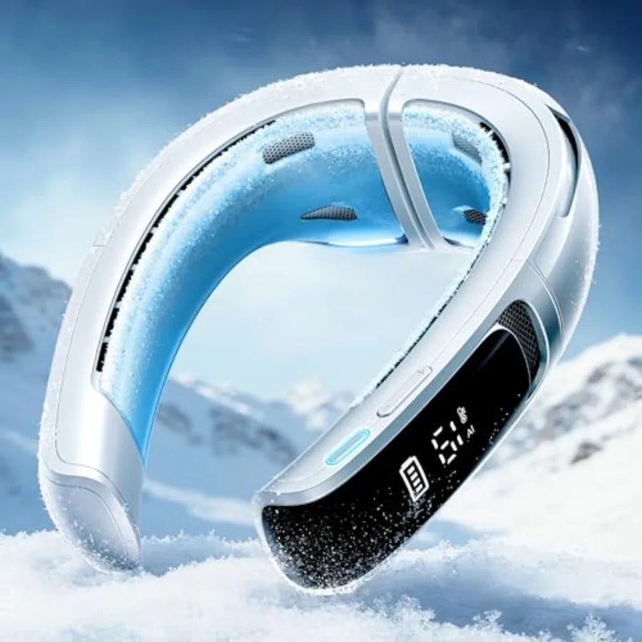 AI Neck Air Conditioner for Summer 2026 White Rechargeable Neck Fan with 6000 mAh Battery Real AC Cold Blast Cooling Durable Im