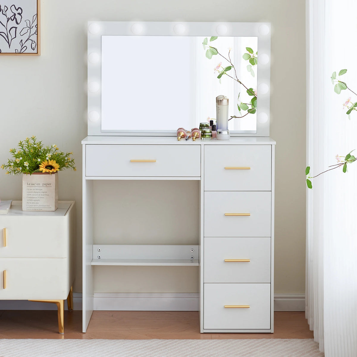 White Dressing Table with Large Hollywood Mirror 11 LED Bulbs Makeup Desk Vanity