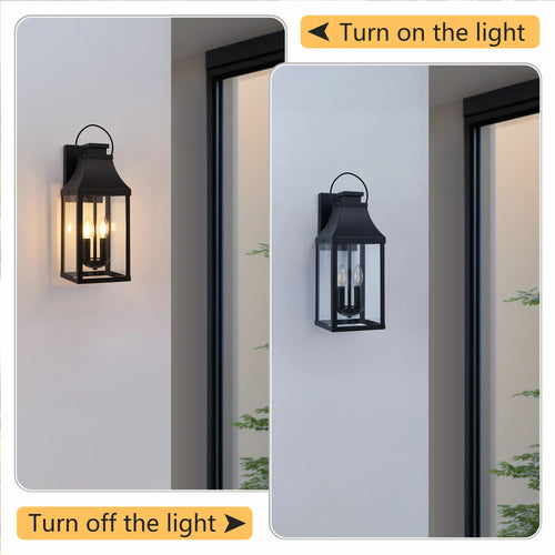 20" 2-Light Outdoor Wall Lantern Black Metal Clear Glass E12 Base Weatherproof for Porch Garage Exterior Hardwired 120V No Bulbs