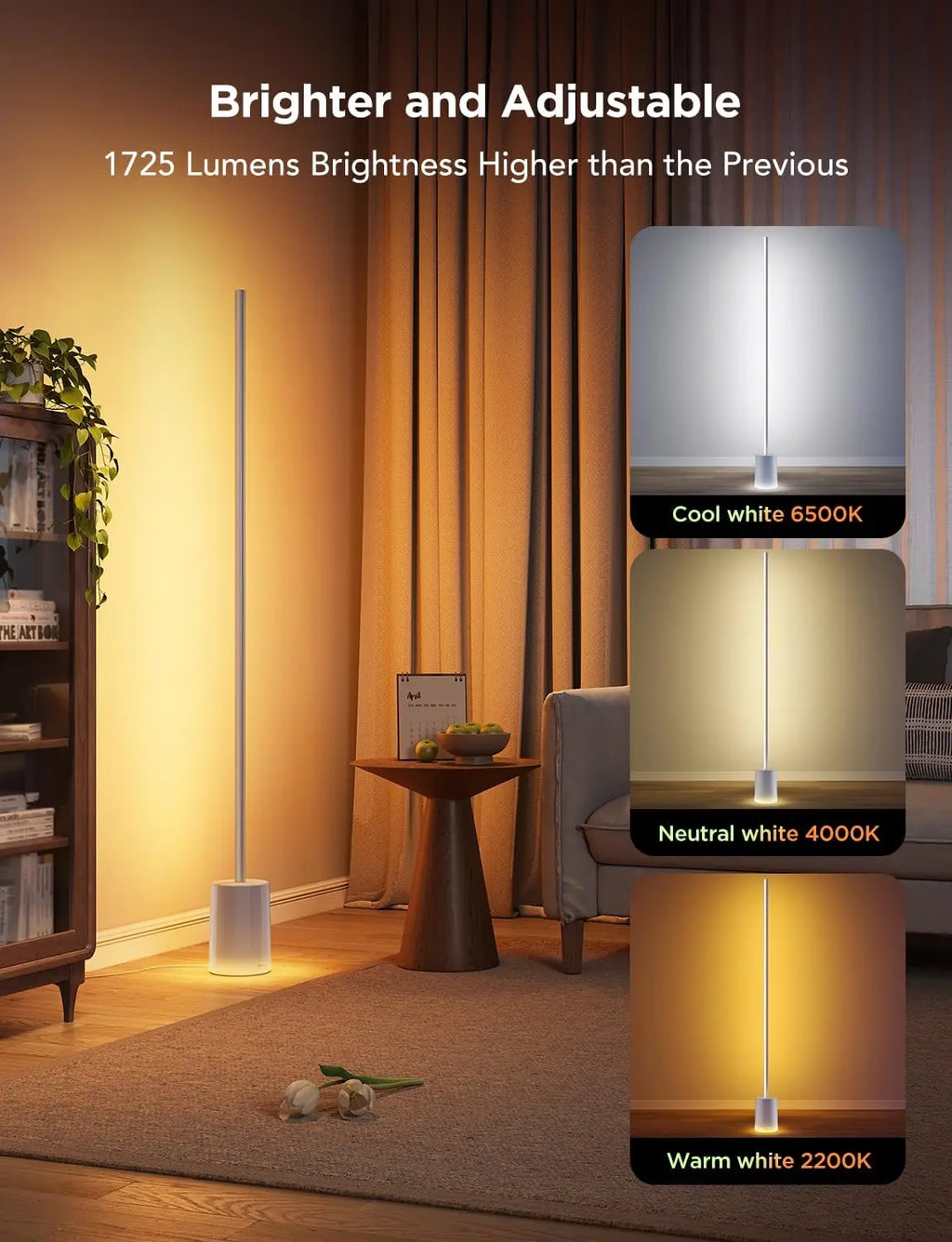 Smart RGBIC Floor Lamp with Voice Control, Music Sync, 1725lm Brightness for Living Room & Bedroom