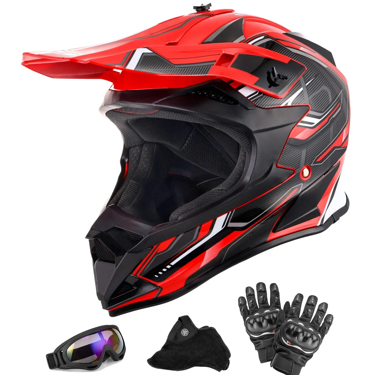 Motocross Full Face Helmet Adult Dirt Bike UTV Off-Road Helmet Goggles Gloves and Face Mask Matte Black Motorcycle Accessories