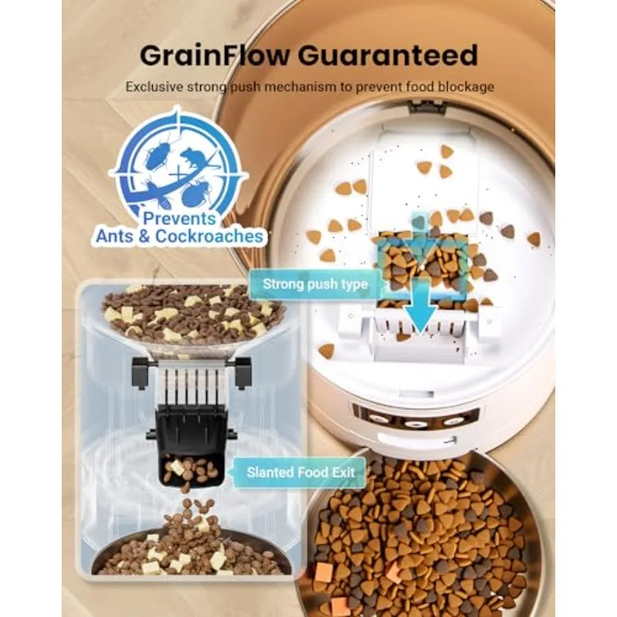 Automatic Cat Feeder for 3 Cats 6L/25 Cups Smart WiFi Pet Feeder with Strong Anti-Jam System and Dual-Effect Desiccant 10S Voic