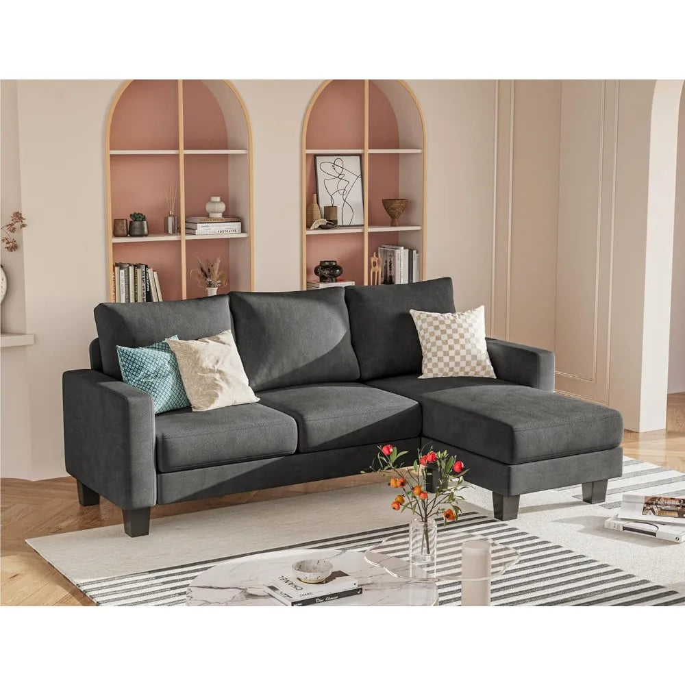 Homall Living Room Sofa, Sofa with Convertible Chaise Lounge, Three-seat L-shaped Sofa, Comfortable Fabric Sofa