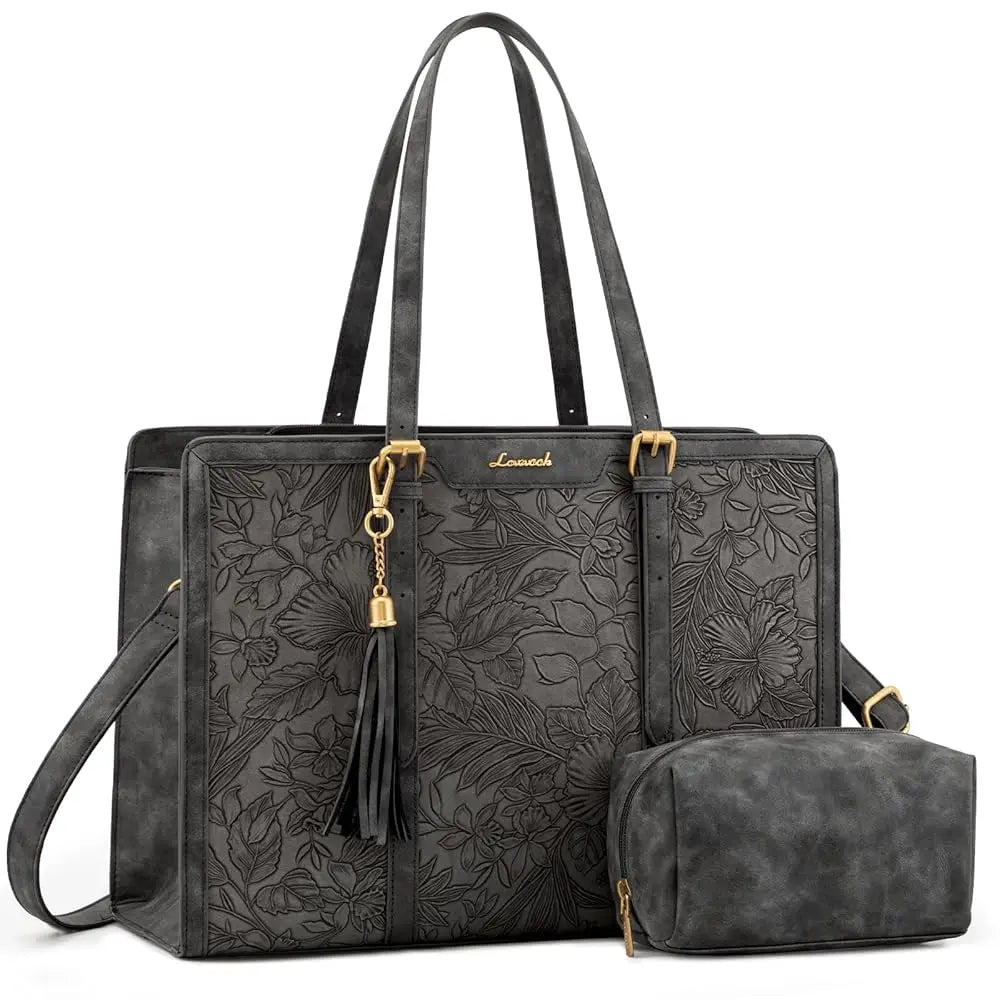 Laptop Bag for Women Vintage Leather Work Tote 15.6 inch Large Capacity Computer Bag with Clutch Purse for Teacher,Office,Ca