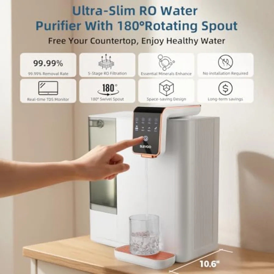 Reverse Osmosis Water Filter Countertop 100GPD 5-Stage RO Water Filtration System with TDS Real-Time Displaying 4L Capacity Tan