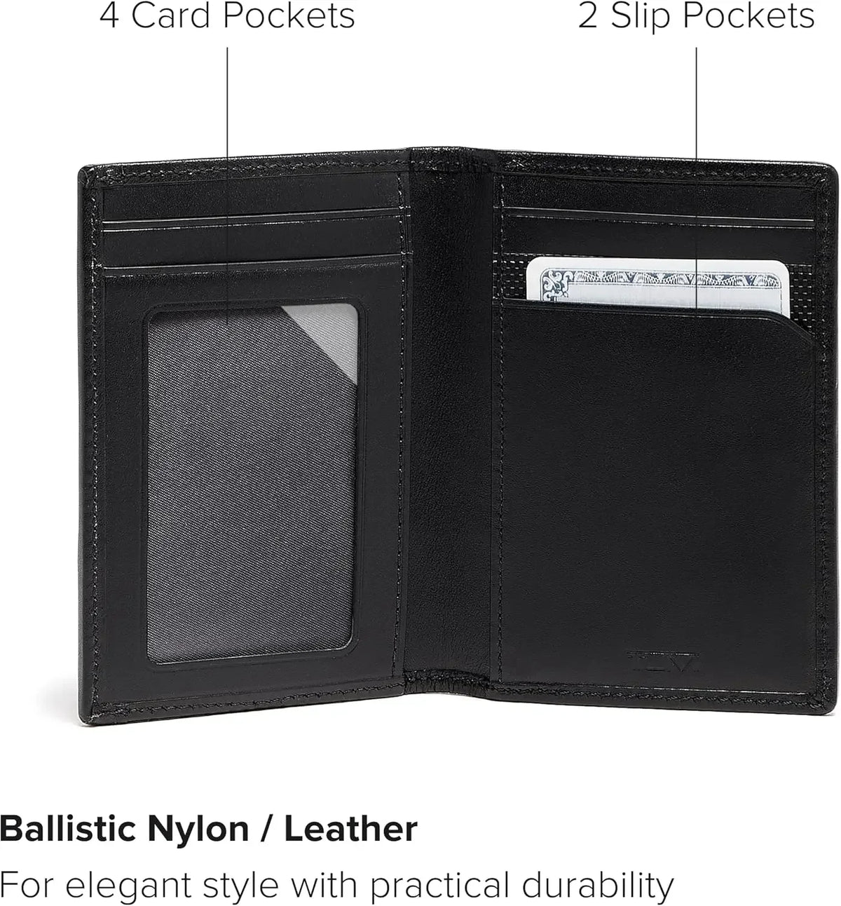 Black Multi-Window Card Case With 4 Card Pockets And 2 Slip Pockets