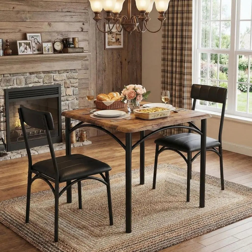 Dining Table Set for 2, Kitchen Table and Chairs for 2 with Upholstered Chairs, 3 Piece Dining Room Table Set, Square Kitchen Ta