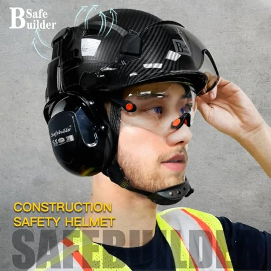 Industrial Safety Helmet with Visor and Ear Muffs for Construction Workers Vented Hard Hat with Enhanced Head Protection Meetin