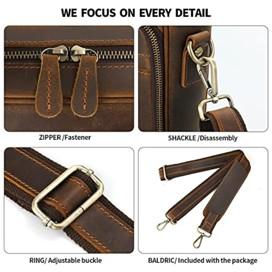 JackChris Full Grain Leather Briefcase for Men Business Messenger Bag Laptop Bag Attache Case Fits 15.6 Inch Laptop Brown Premi