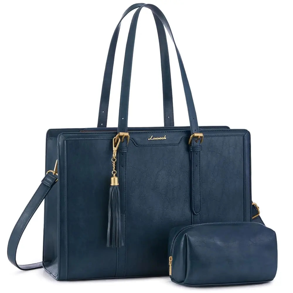 Laptop Bag for Women Vintage Leather Work Tote 15.6 inch Large Capacity Computer Bag with Clutch Purse for Teacher,Office,Ca