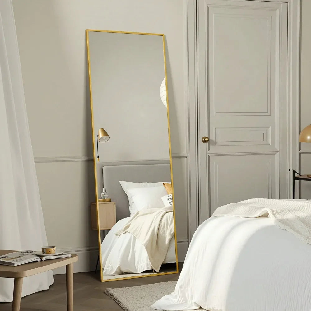 Full Length Mirror, 59 X16 Floor Mirror, Floor Standing Freestanding Full Body Mirror With Stand For Bedroom, Hanging Mounted F