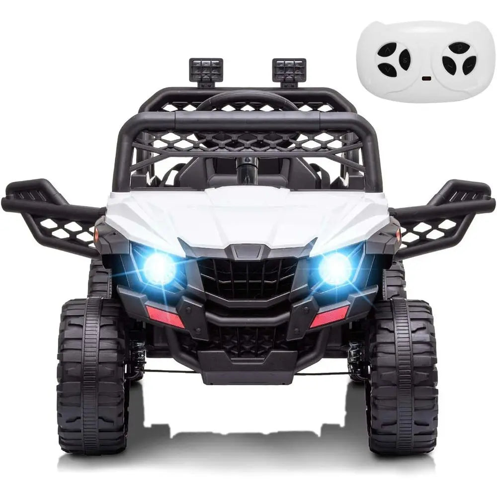 12V Kids Ride On Car Truck Toddlers Electric Car Toy with Remote Control, Spring Suspension, Led Lights, Music, White