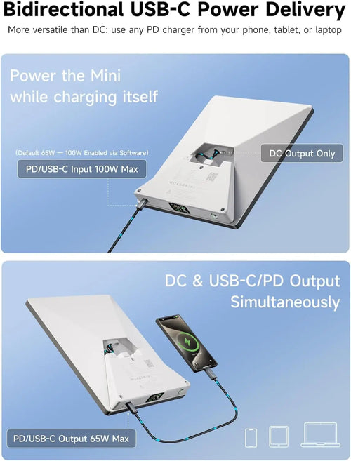 27500mAh Portable Charger for Starlink Mini, USB-C PD, LCD Display, Smart App, Outdoor Camping Power Bank
