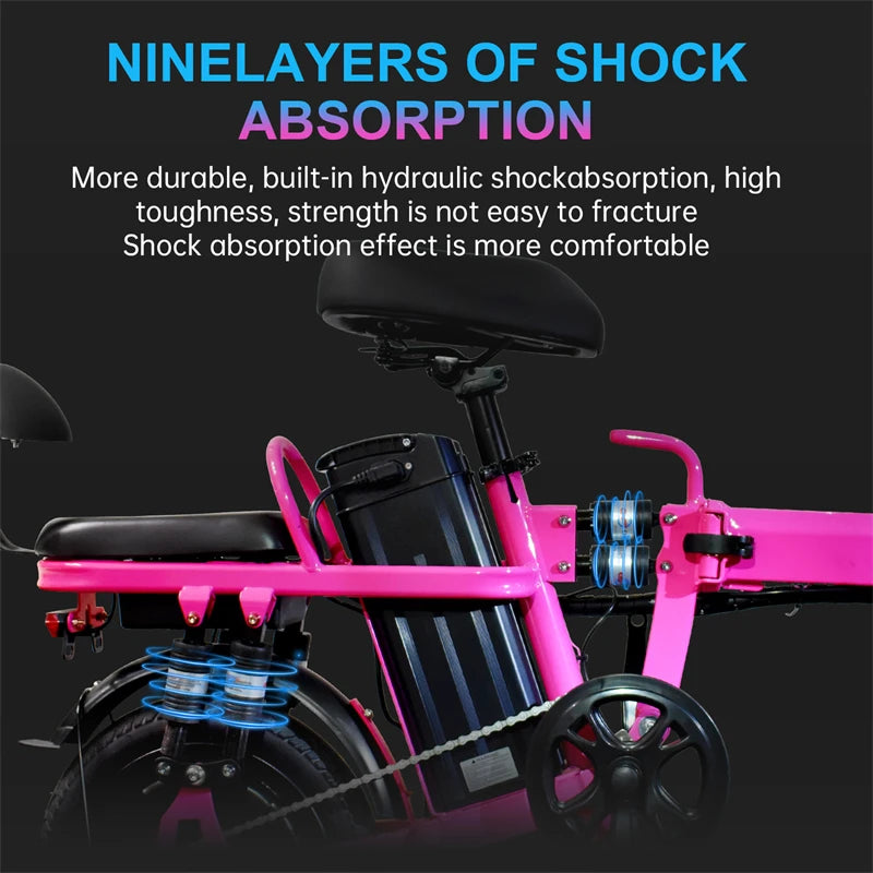 Pink Folding Electric Bike for Adults Teens 500W Peak Motor 48v 20ah Battery Commuter City Ebike