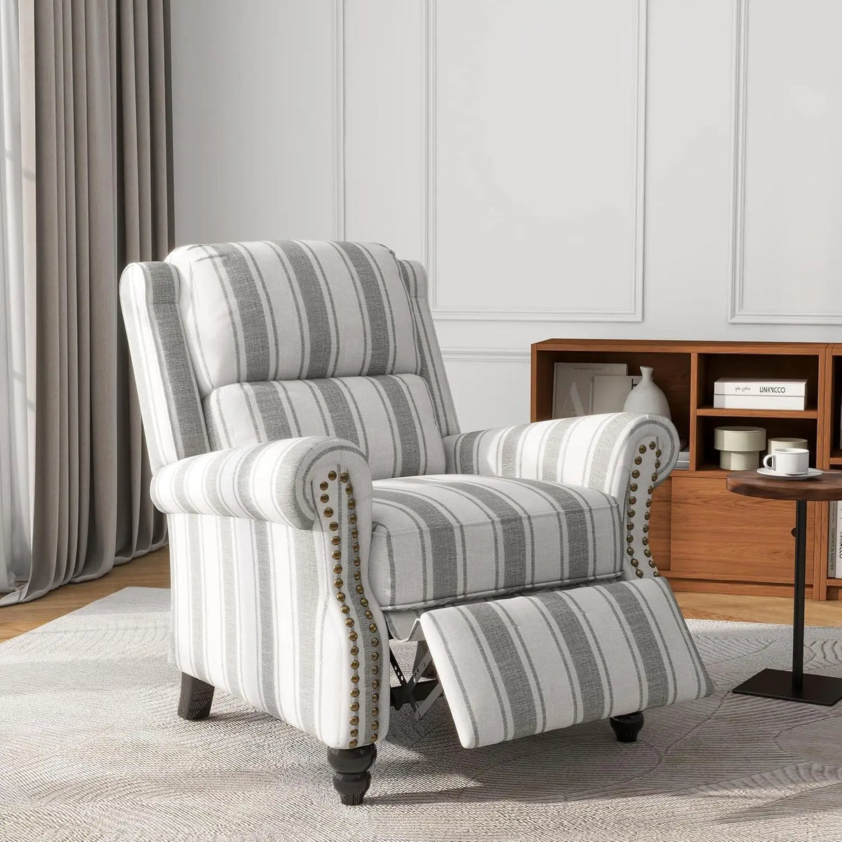 Pushback Floral Recliner Chair, Fabric Upholstered Armchair Push Back Accent Chair For Living Room, Rivet Trim Club, Customized
