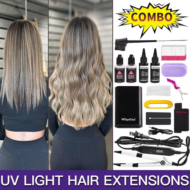 UV Light Hair Extension Kit 2026 with V Light Tools Glue and Curing Lighter for Professional Hair Extensions at Home or Salon