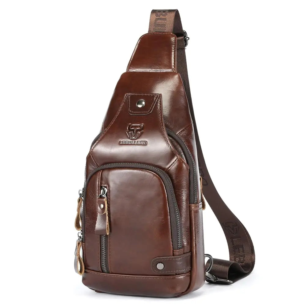 Sling Bag for Men Genuine Leather Chest Bag Crossbody Backpack Travel Hiking Outdoor Sports