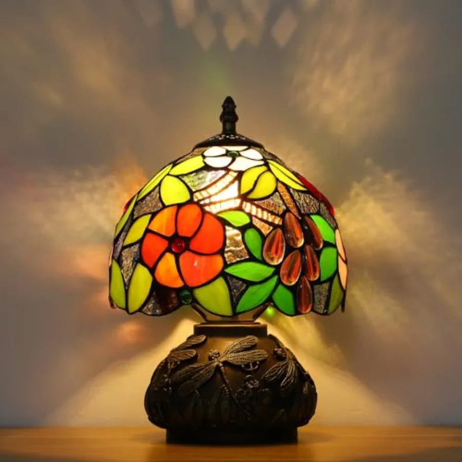 Tiffany Style Small Table Lamp for Bedroom3 Color-temperatures Stained Glass Night Light Antique Nightstand Bedside Lamps Livin