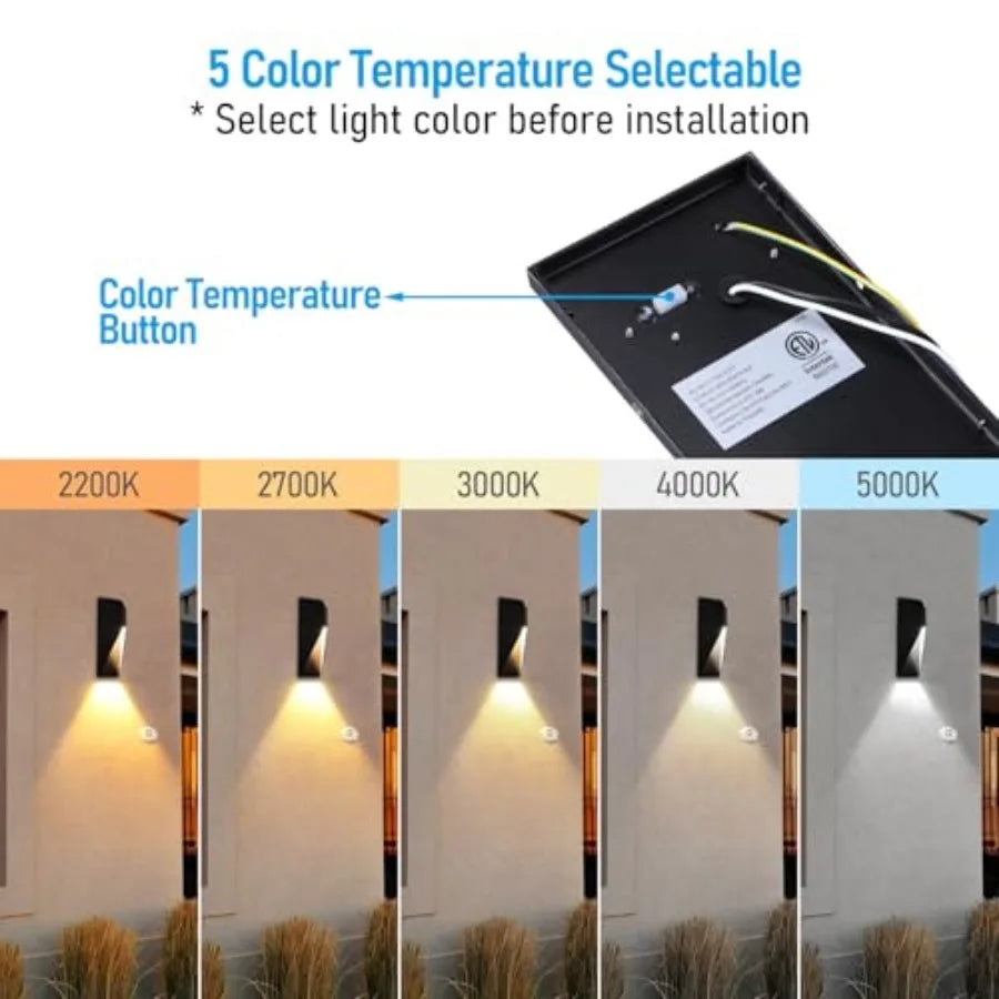 5CCT Dimmable LED Modern Outdoor Wall Light 100-277V CRI 90+ ETL Listed IP65 Dark Sky Down Light Wall Sconce 14 Inch 1000LM 10%