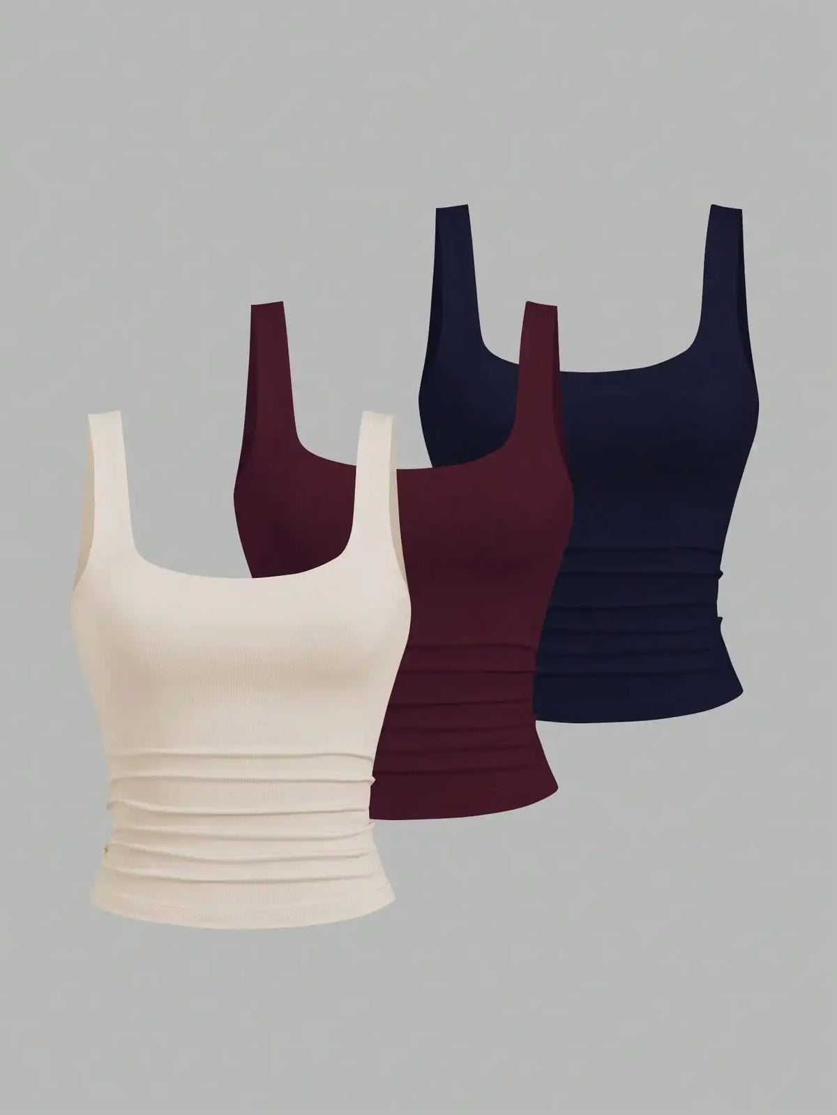 Women's Ruched Square Neck Tank Top Set, Casual Summer Floral & Solid Colors