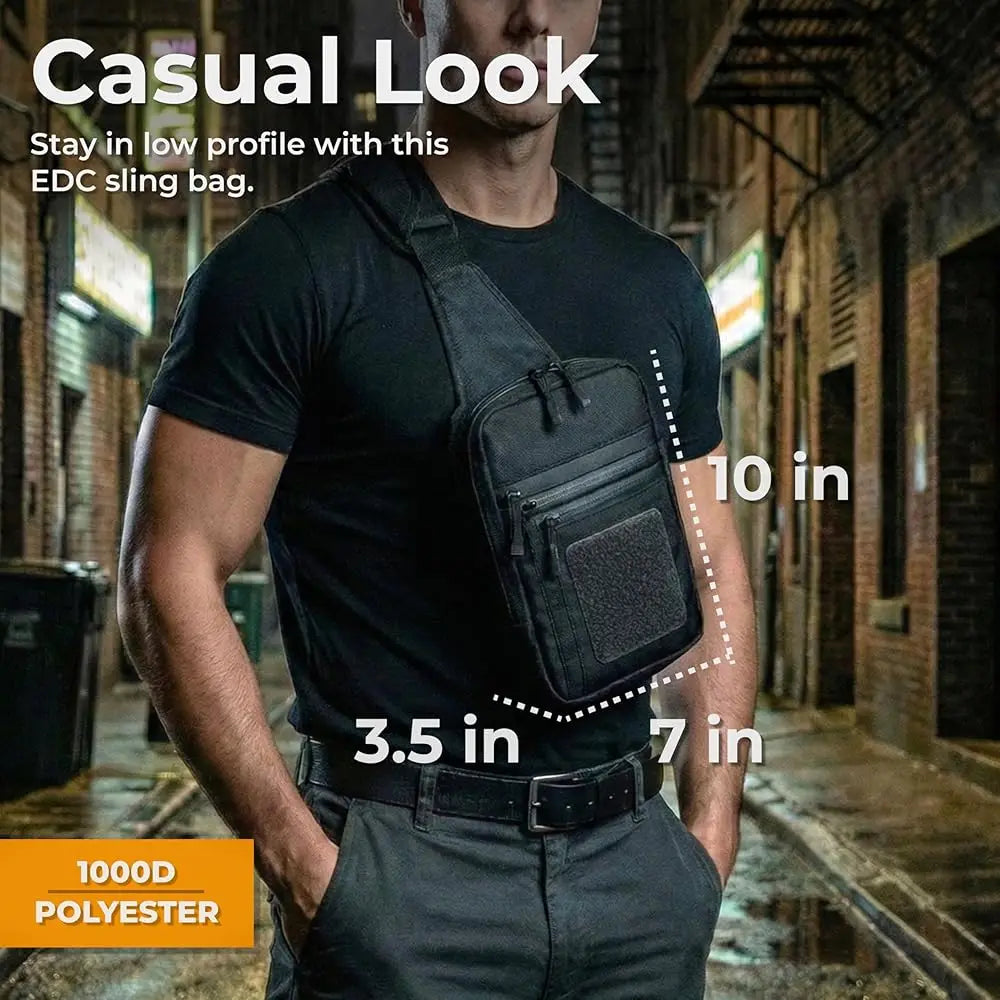 Premium Carry Sling Bag for Men with Quick Access Pull Tab and 4 Accessory Slots — CCW Sling Bag for Men with Waterproof Heav