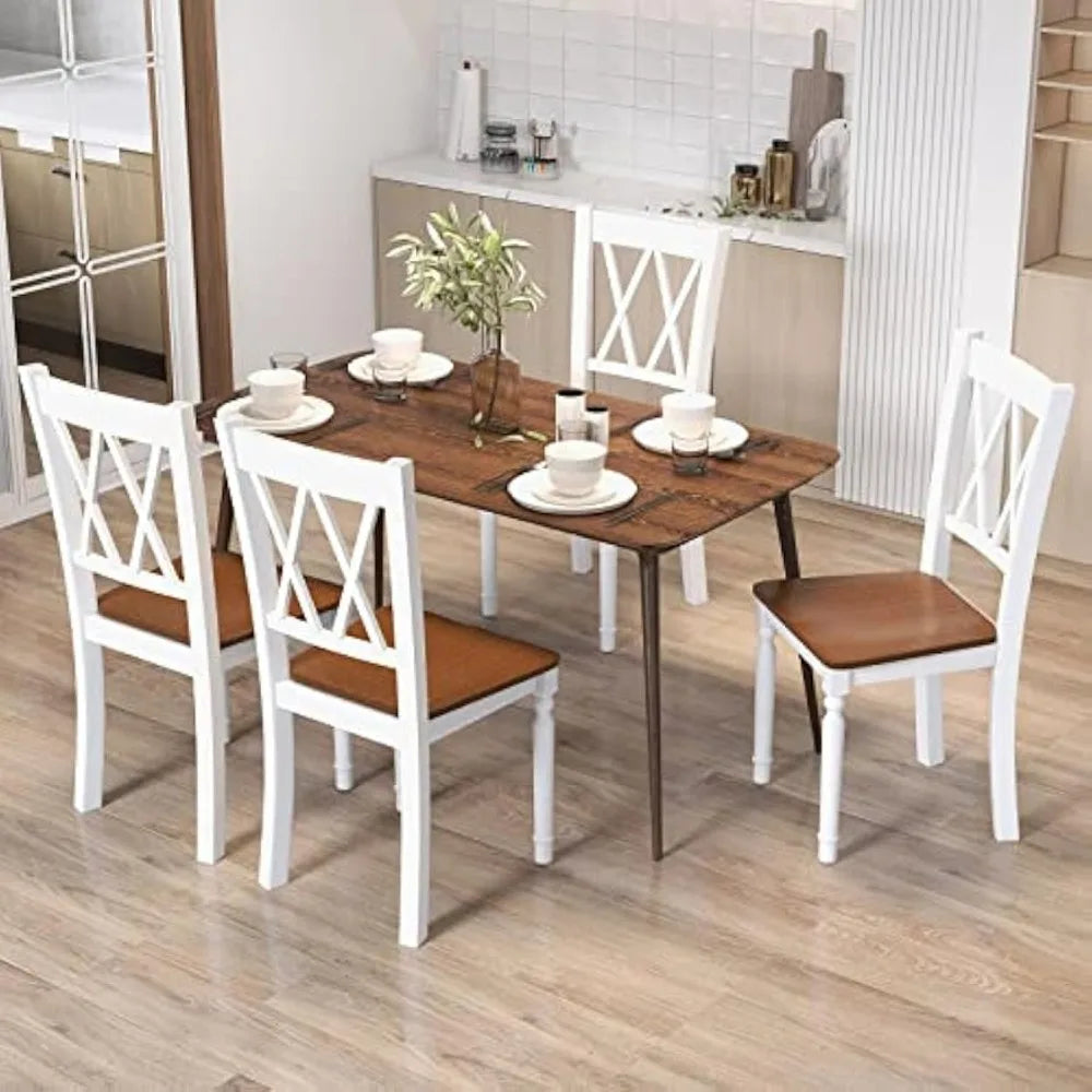 Dining Room Chairs Set of 4 White - Wooden Farmhouse Kitchen Chairs with Rubber Wood Seat, Acacia Wood Legs, Max Load 360 Lbs,