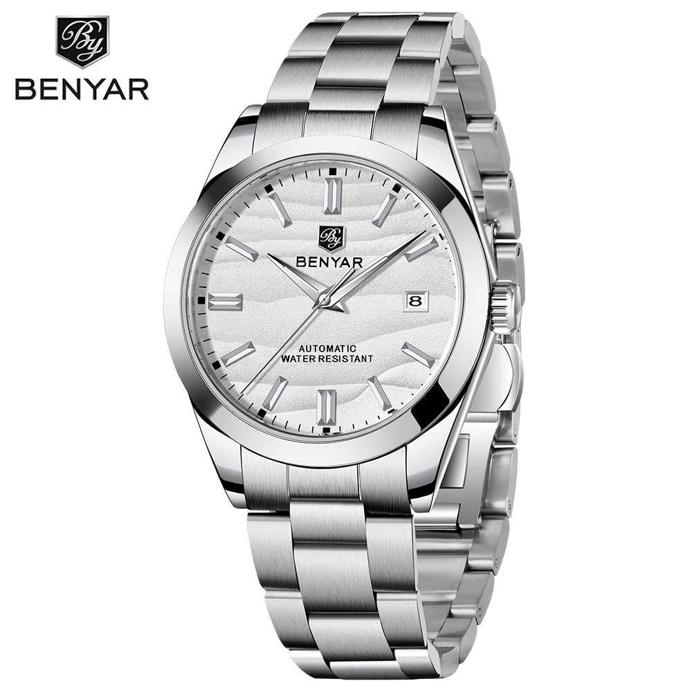 Benyar Men's Luxury Sand Particle Mechanical Watch 40mm Particle Size 316L Stainless Steel 5Bar Waterproof Automatic Watch