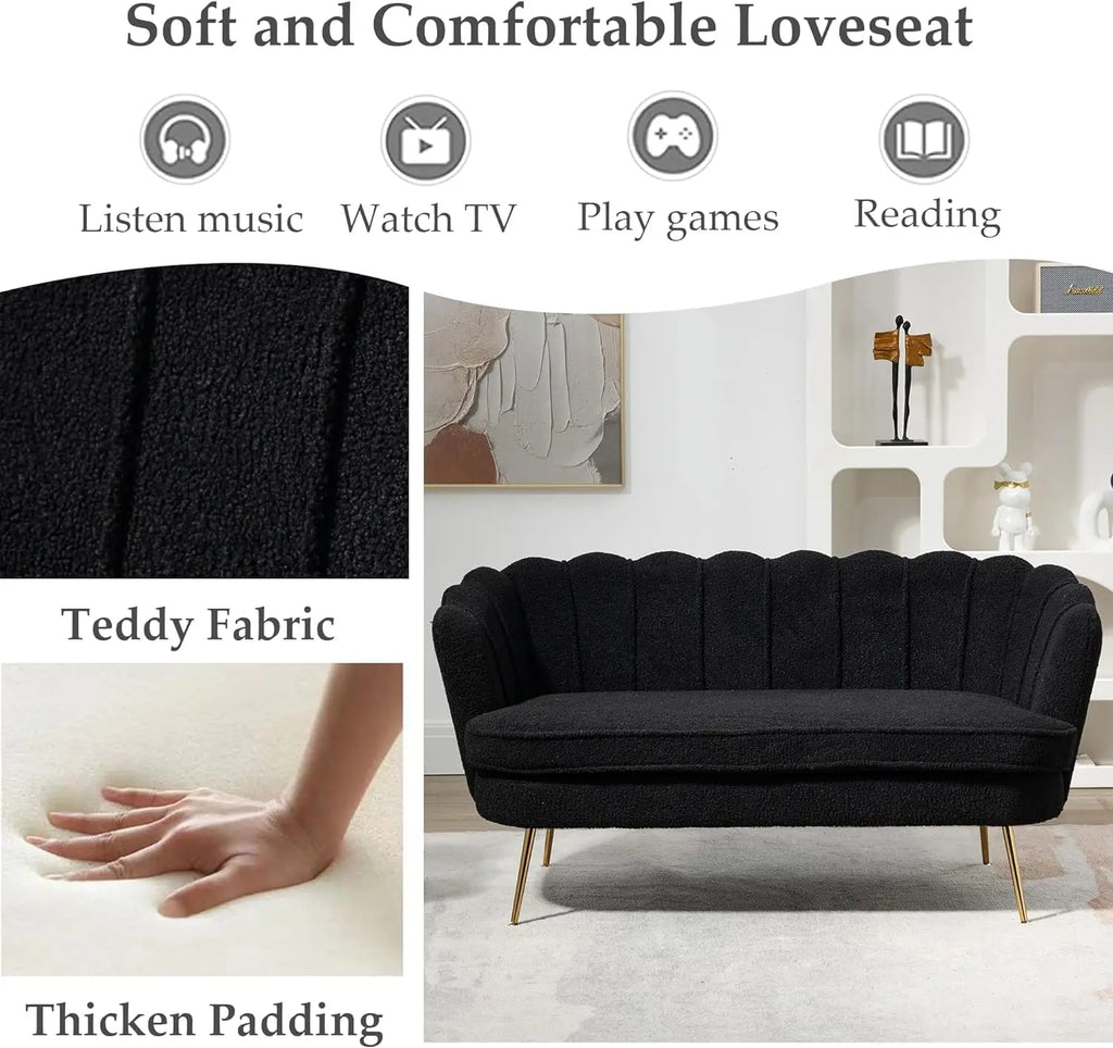 59" Modern Boucle Loveseat 2-Seater Sofa Gold Metal Legs Small Space Office Studio Apartment Black, Customized