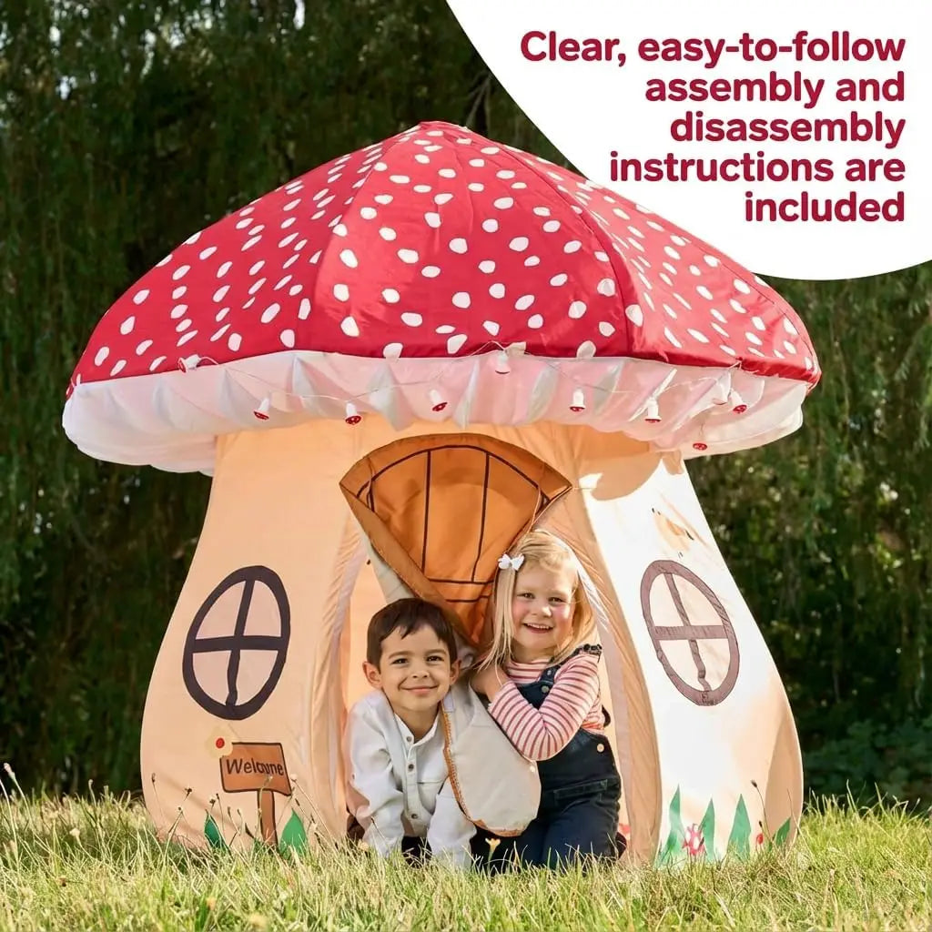 Enchanted Mushroom Play Tent for Kids 3+ - Indoor Adventure House with Lights and Mat