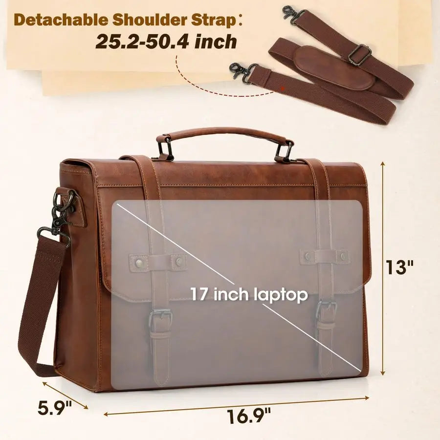 Mens Messenger Bag 17 Inch Waterproof Vintage Leather Laptop Briefcase Large Laptop Bag Satchel Bag Computer Shoulder Bag for Of