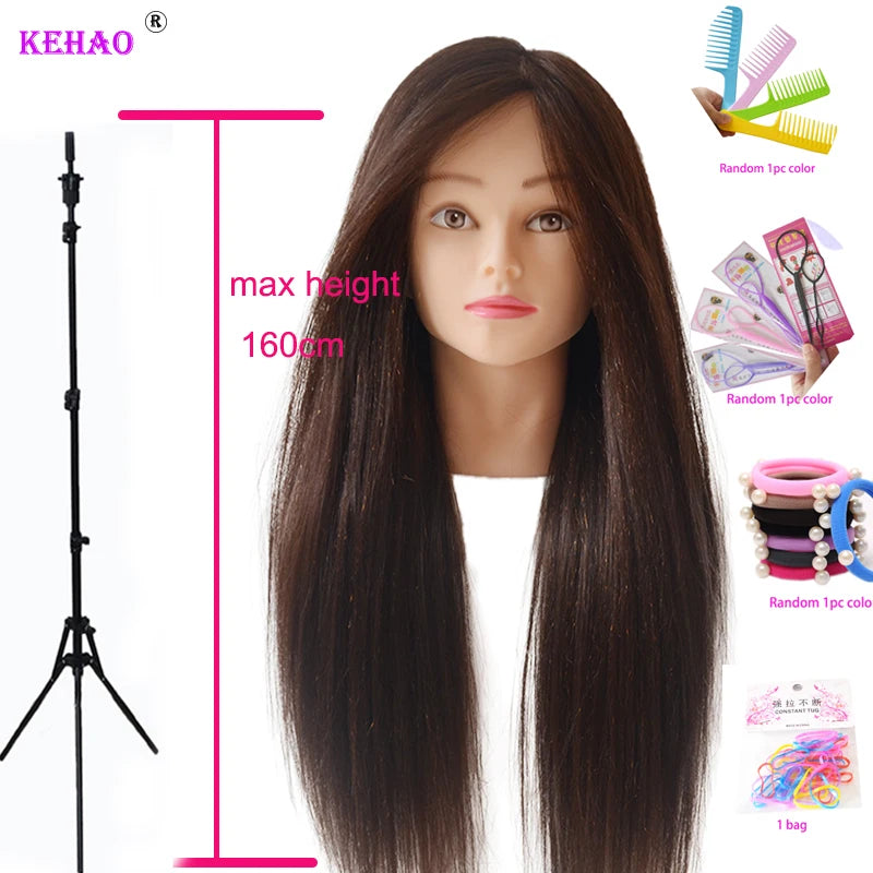 85%Real Hair Doll Head For Hairstyle Hairdressing Professional Mannequin Head Styling To Practice Hot Curl Iron Straighten 2028