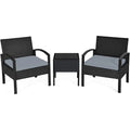 Grey Outdoor Patio Furniture Set: 3-Piece Rattan Sectional with 2 Chairs & Coffee Table for Garden, Balcony, Backyard, Poolside
