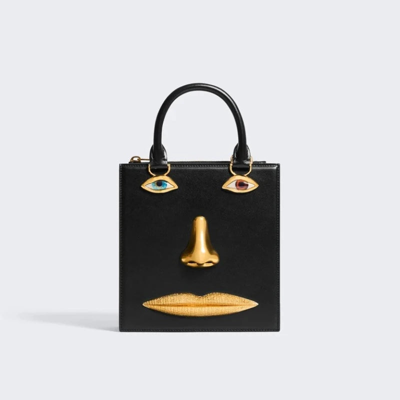 Mini Face Bag Women High Quality Black Leather Luxury Brands Handbag Jewelry Eyes Gold-tone Metal Shoulder Strap Crossbody Bags