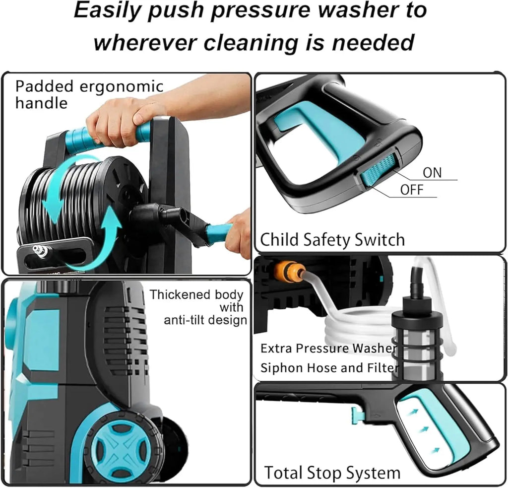 2026new Pressure Washer 5000PSI with Adj-8-Level Touch Screen, 34" Tall Power Washer, 4 Quick Connect Nozzles, Inlet