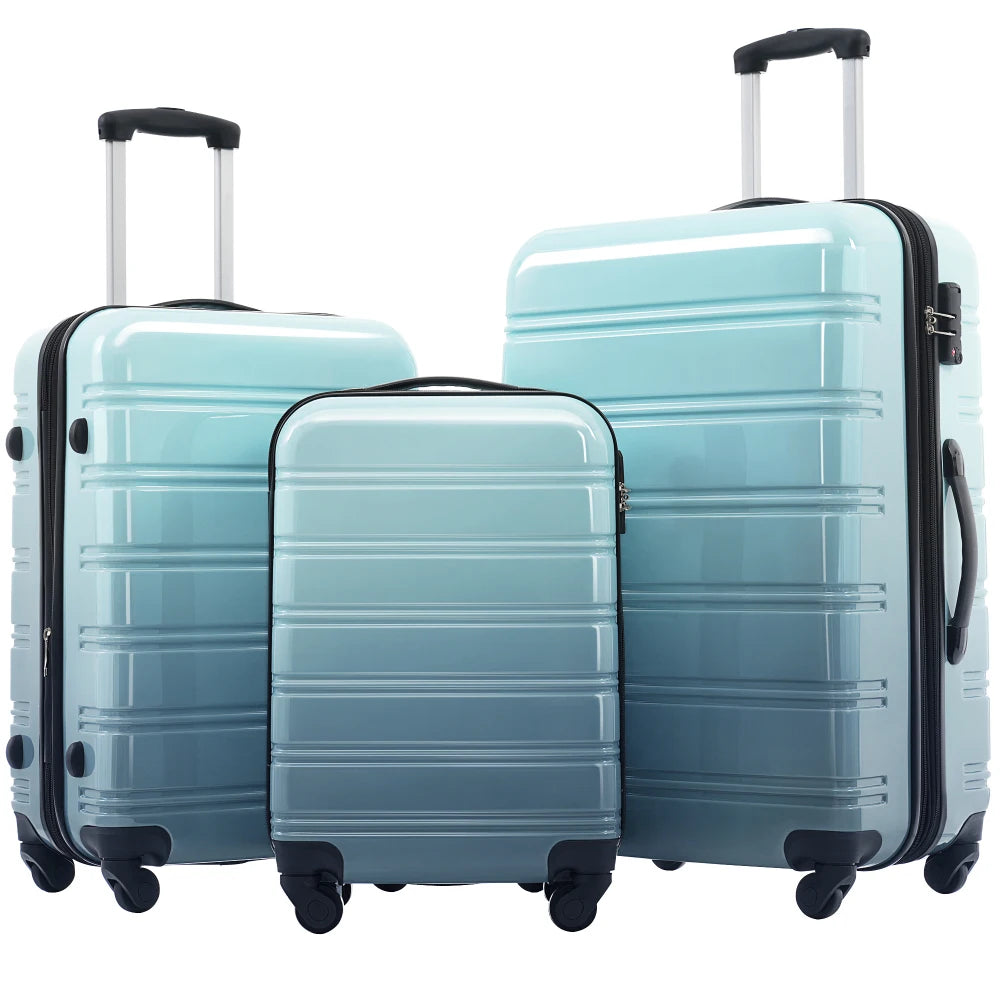 3 Piece Gradient Color Hardshell Luggage Set Expandable with Spinner Wheels TSA Lock Lightweight 20/24/28 Inch