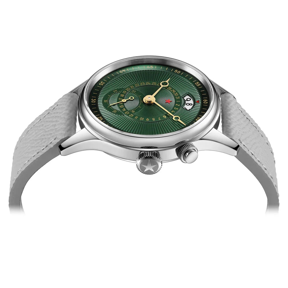 RED STAR  Watches for Men 40mm Seagull ST1716 Movement  5ATM Automatic Mechanical Watch Push-Button Calendar Sapphire Crystal