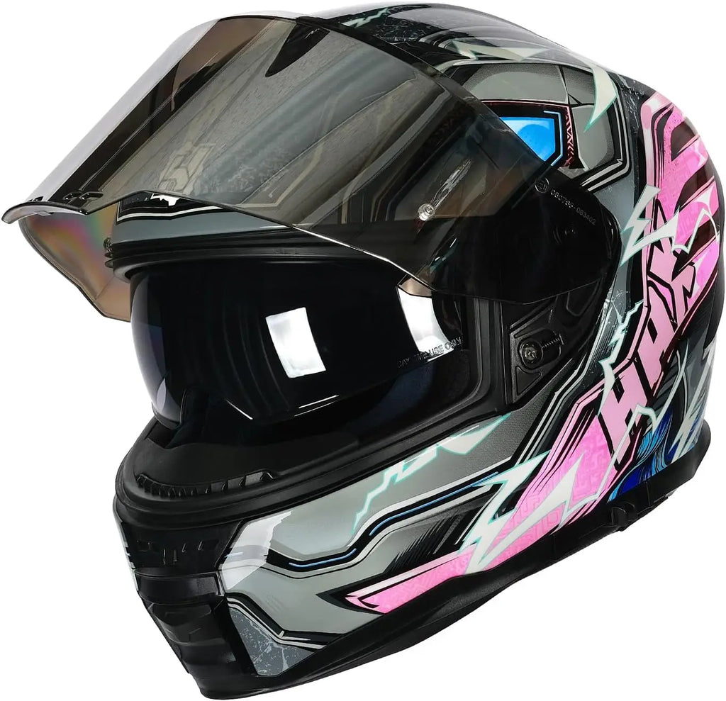 Force Glow-in-The-Dark Aerodynamic Full Face Helmet for Street E-Bikes DOT ECE Certified-Enhanced Dual Visor Adult Size Pinlock